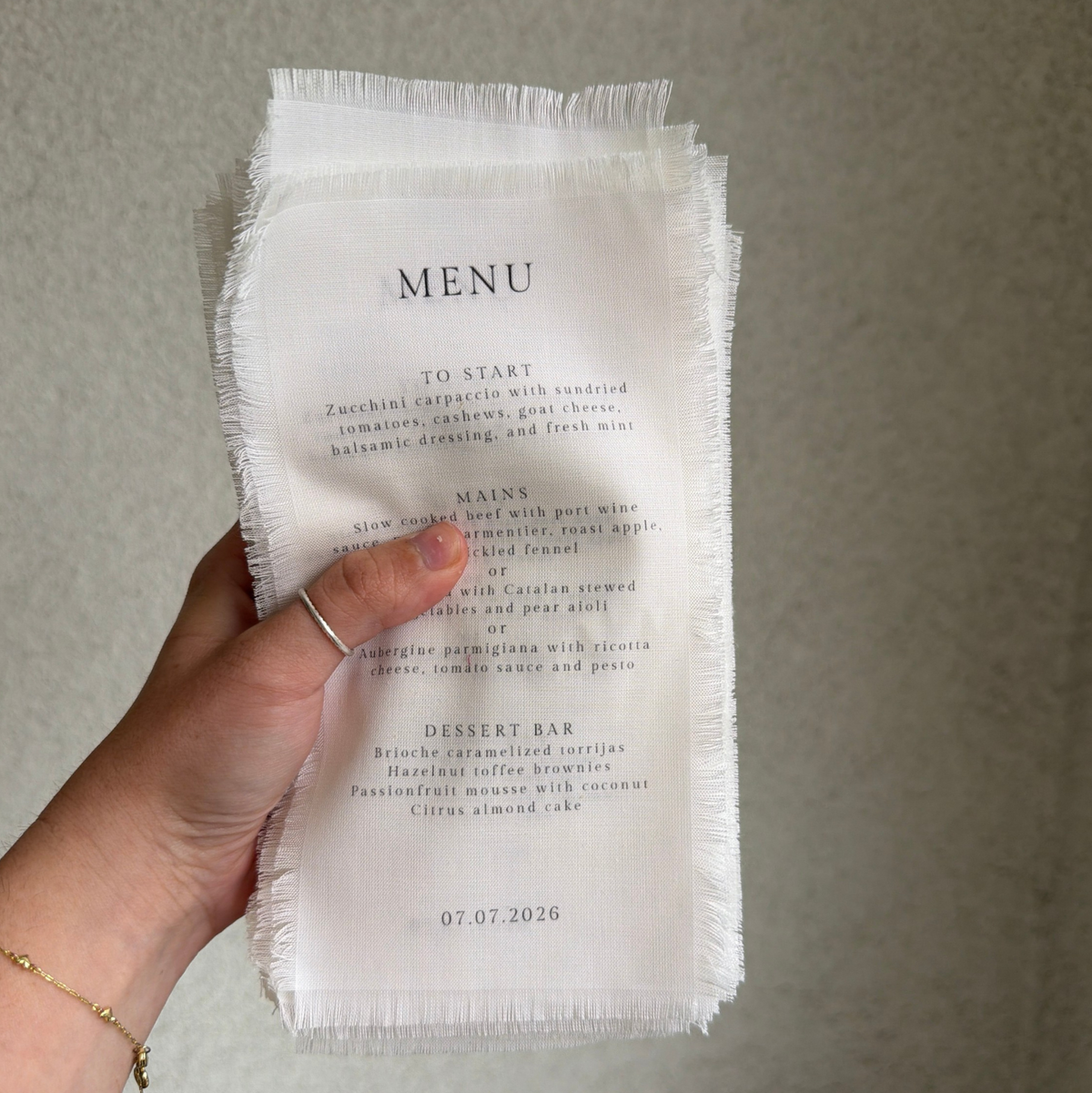 Linen Dinner Menu