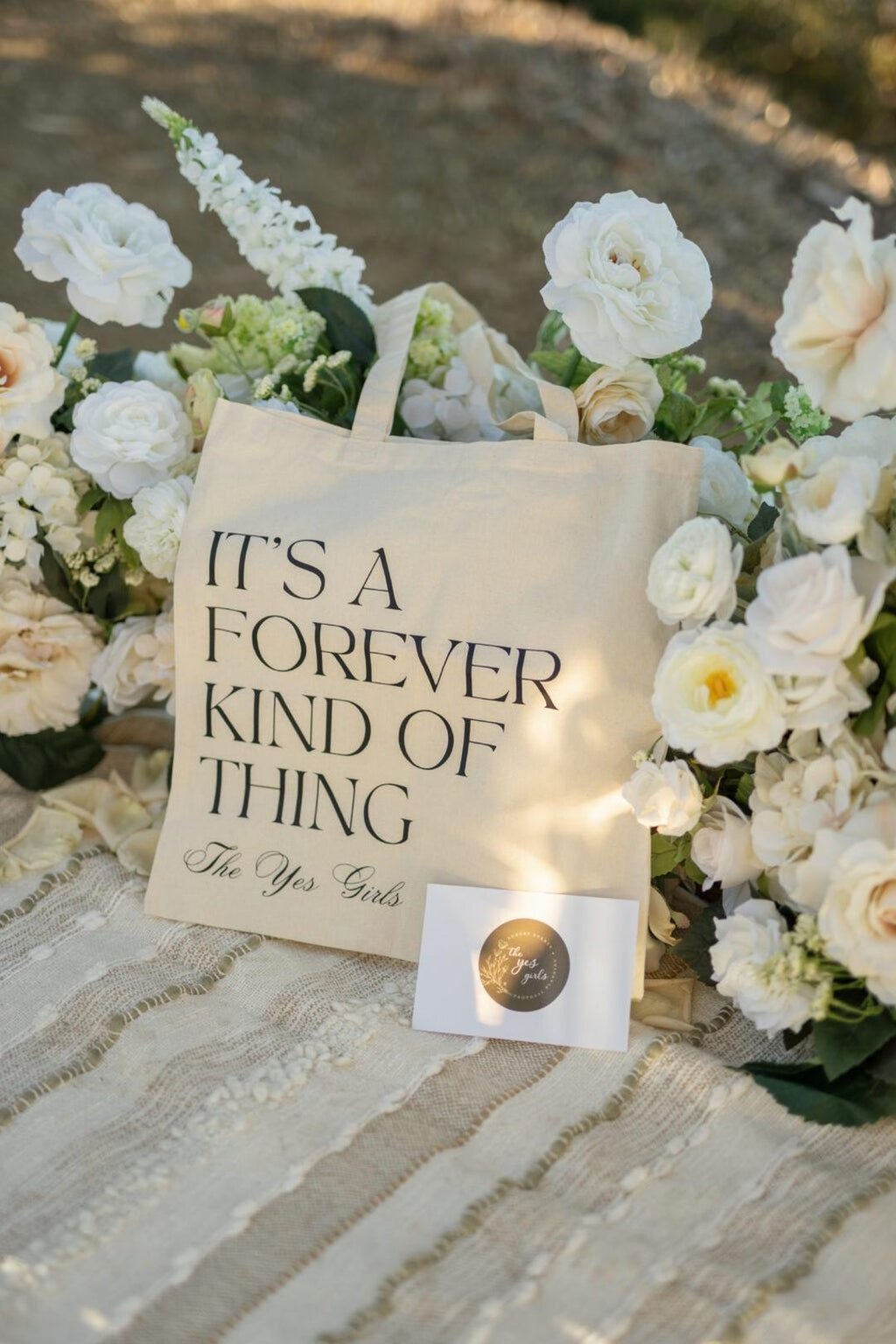 Custom canvas wedding welcome tote bag with ribbon accent