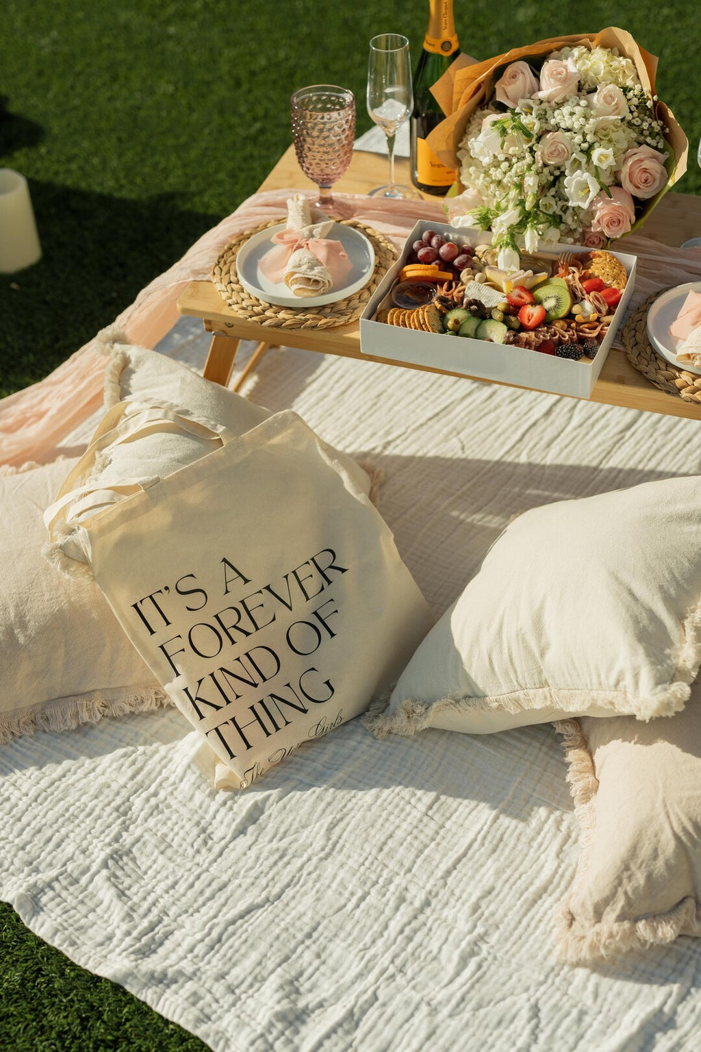 Monogrammed wedding favor tote bag with custom ribbon color